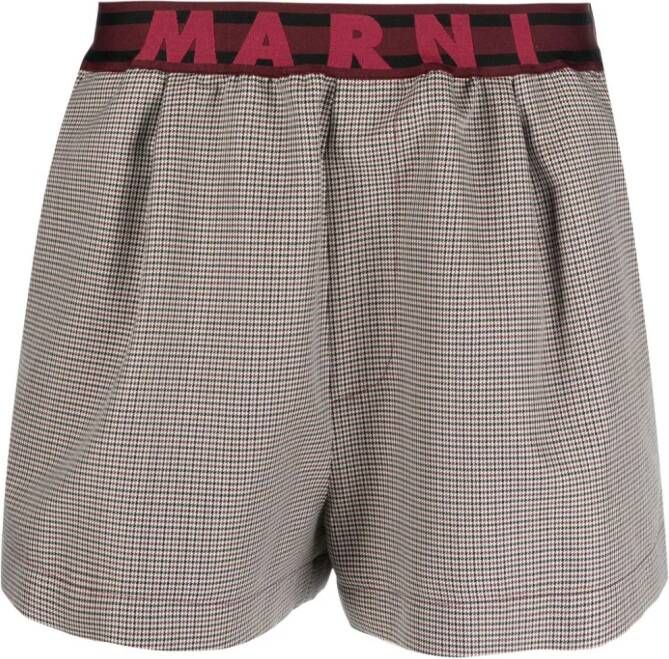 Marni Geruite shorts met logoband Beige