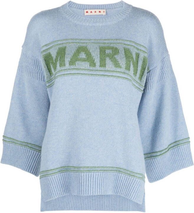Marni Sweater met intarsia logo Blauw