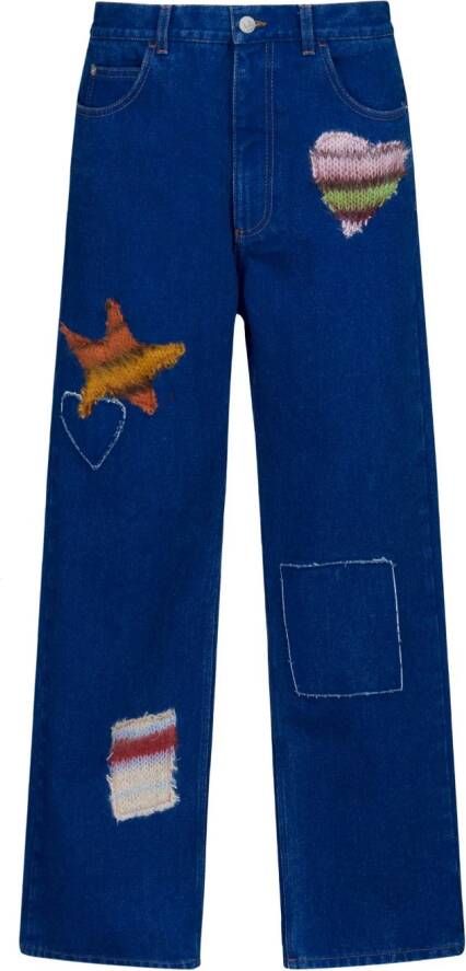 Marni Jeans met wijde pijpen en patch Blauw