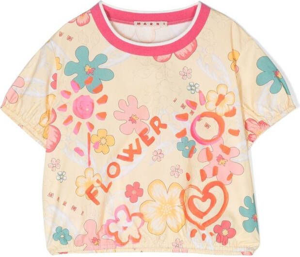 Marni Kids T-shirt met bloemenprint Geel