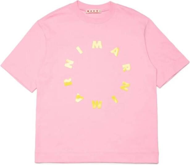 Marni Kids Katoenen T-shirt met logoprint Roze