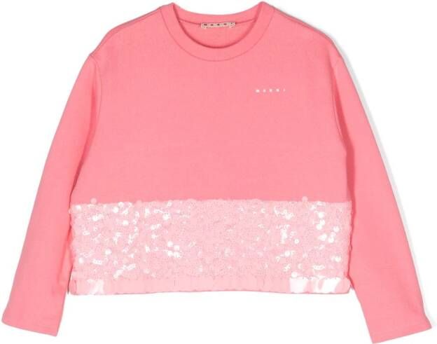 Marni Kids Sweater met pailletten logo Roze