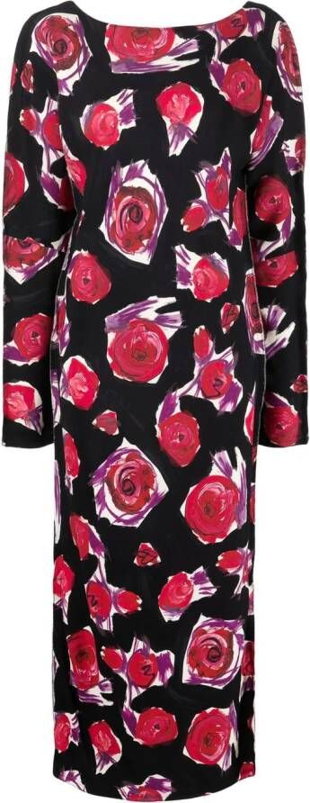 Marni Maxi-jurk met rozenprint Zwart