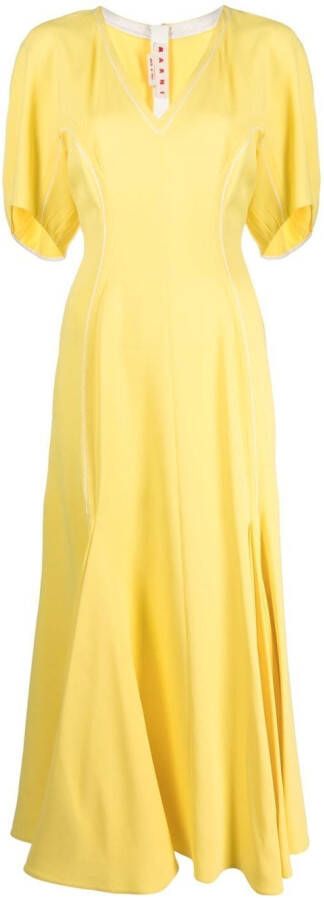 Marni Midi-jurk met V-hals Geel