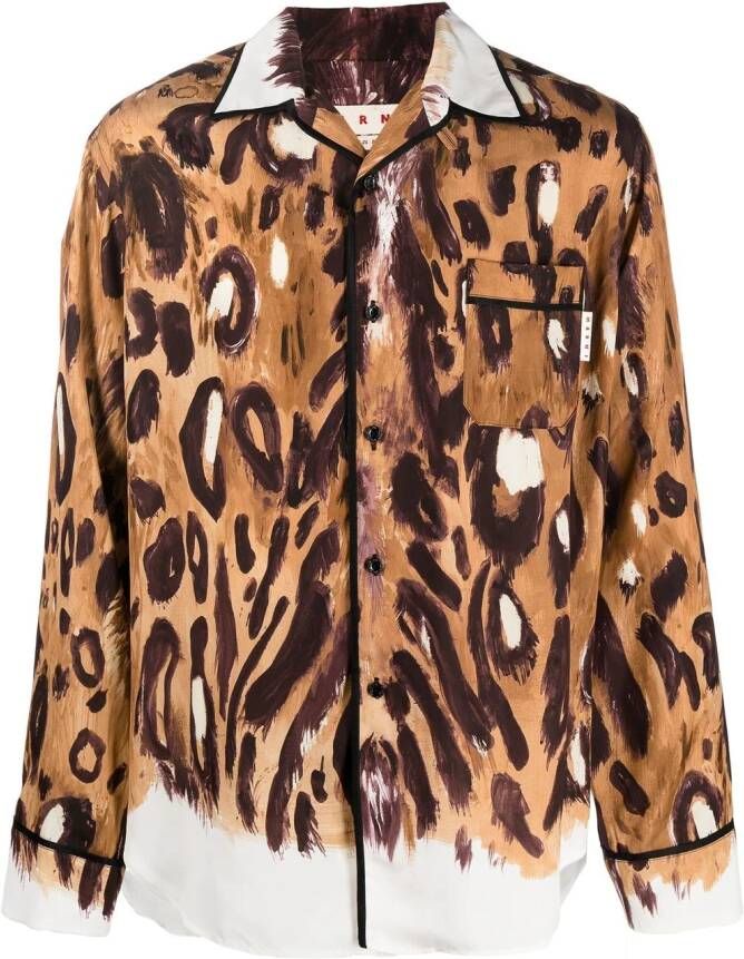 Marni Overhemd met luipaardprint Bruin