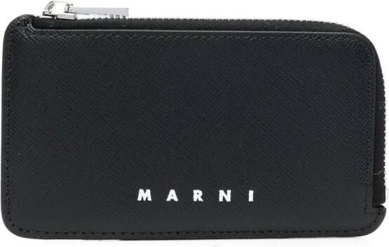 Marni Leren portemonnee met logoprint en rits Zwart