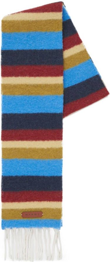 Marni Gestreepte sjaal met logo-applicatie Blauw