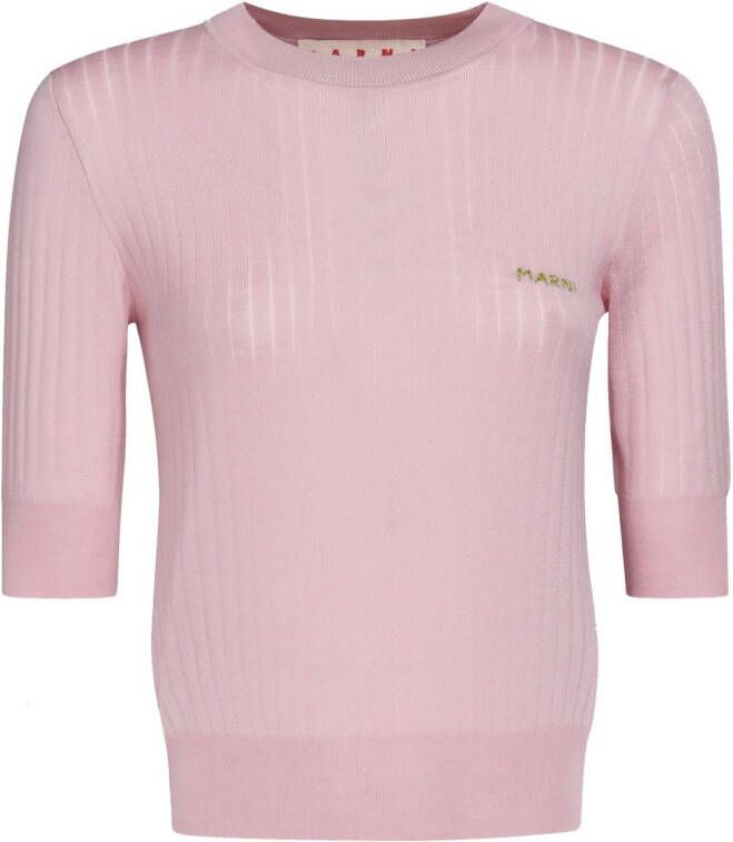 Marni Geribbelde trui met geborduurd logo Roze