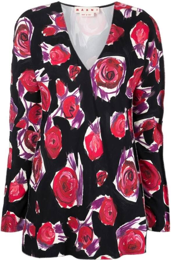 Marni Top met roosprint Zwart