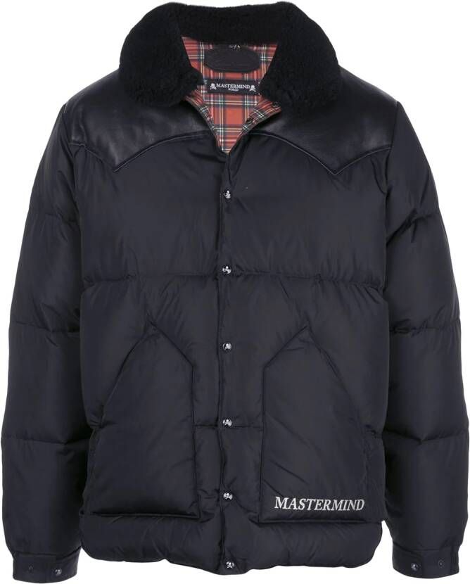 Mastermind Japan Donsjas met leren vlakken Zwart