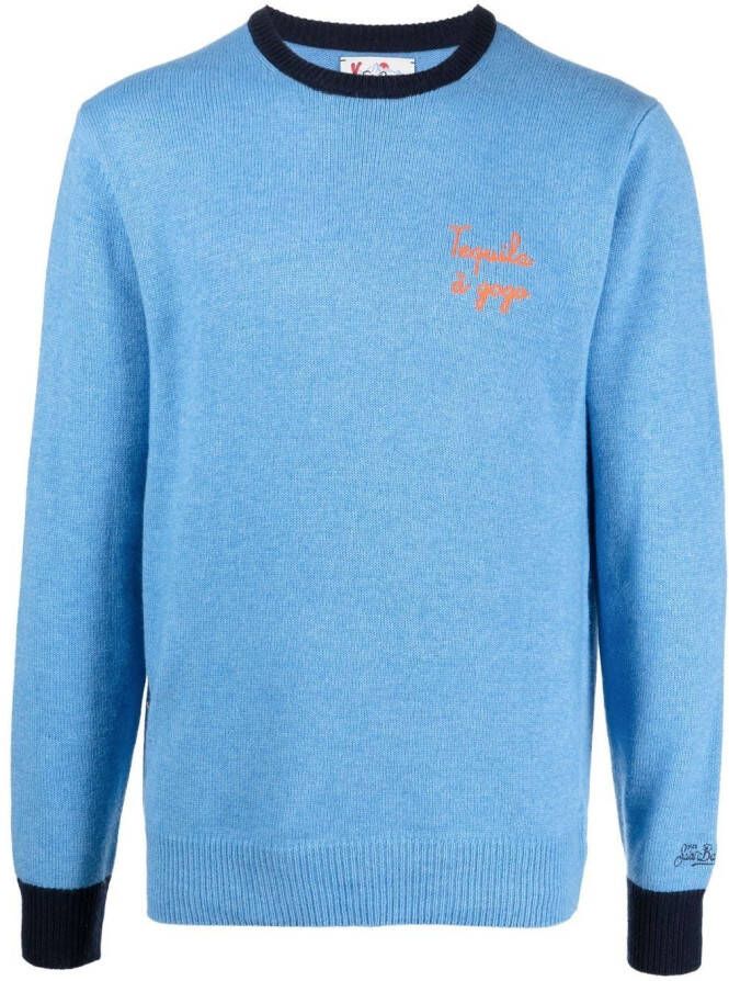 MC2 Saint Barth Trui met geborduurde tekst Blauw