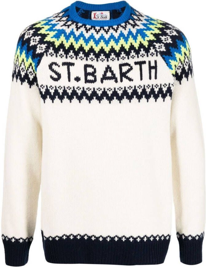 MC2 Saint Barth Trui met intarsia logo Wit