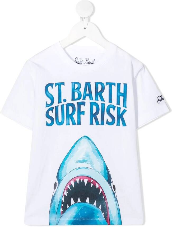 MC2 Saint Barth T shirt met haaienprint kinderen katoen 2 jaar Wit