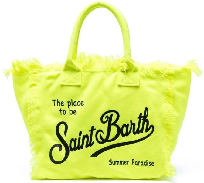 MC2 Saint Barth Shopper met logoprint en franje Geel