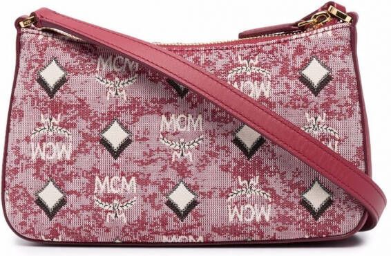 MCM Schoudertas met jacquard Rood