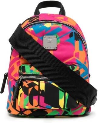 MCM Schoudertas met logoplakkaat Roze