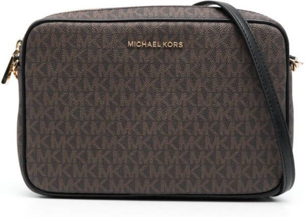 Michael Kors Jet Set crossbodytas met monogramprint Bruin