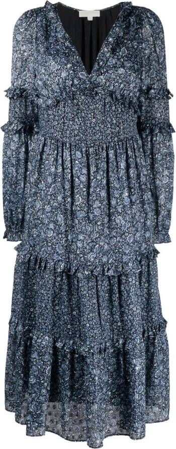 Michael Kors Midi-jurk met bloemenprint Blauw