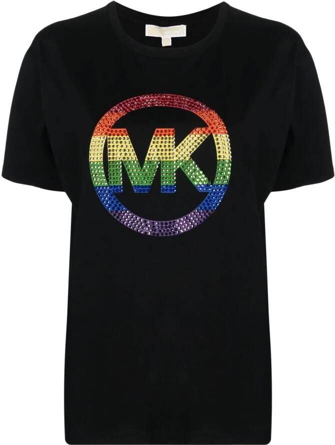Michael Kors T-shirt met logo van stras Zwart