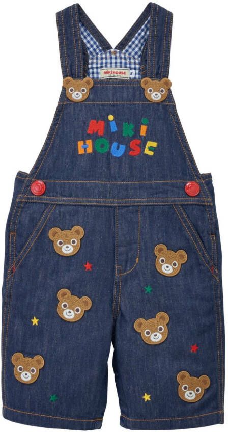 Miki House Overall met geborduurde teddybeer Blauw