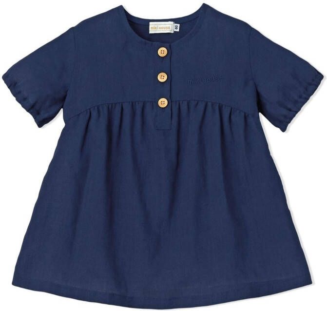 Miki House Jurk met geborduurd logo Blauw