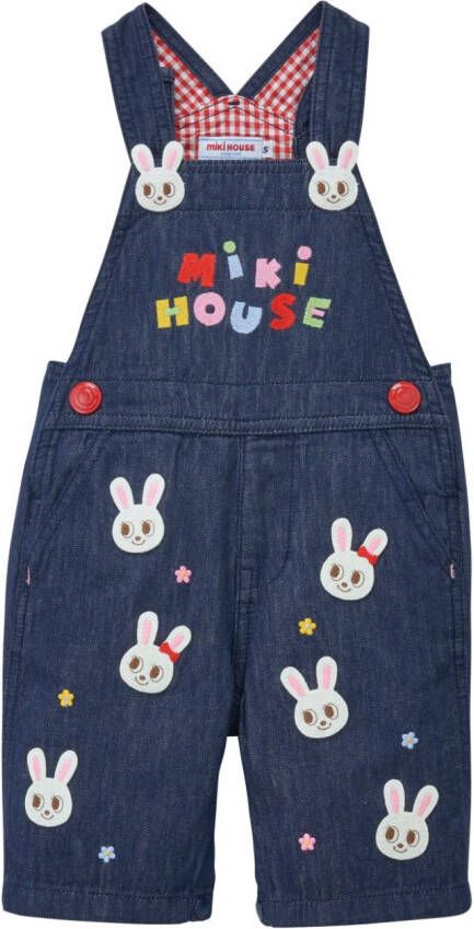Miki House Overall met geborduurd konijn Blauw