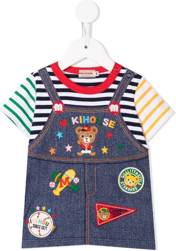 Miki House T-shirt met tuinprint Blauw