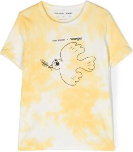 Mini Rodini x Wrangler Peace Dove T-shirt met tie-dye print Geel