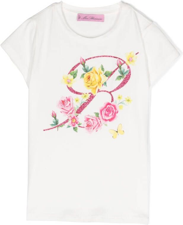 Miss Blumarine T-shirt met bloe print Wit