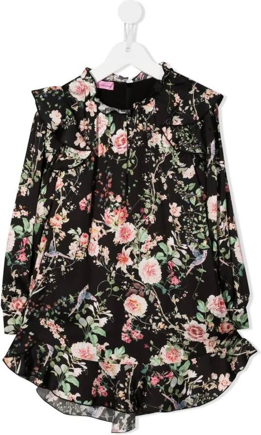 Miss Blumarine Jurk met bloe print Zwart