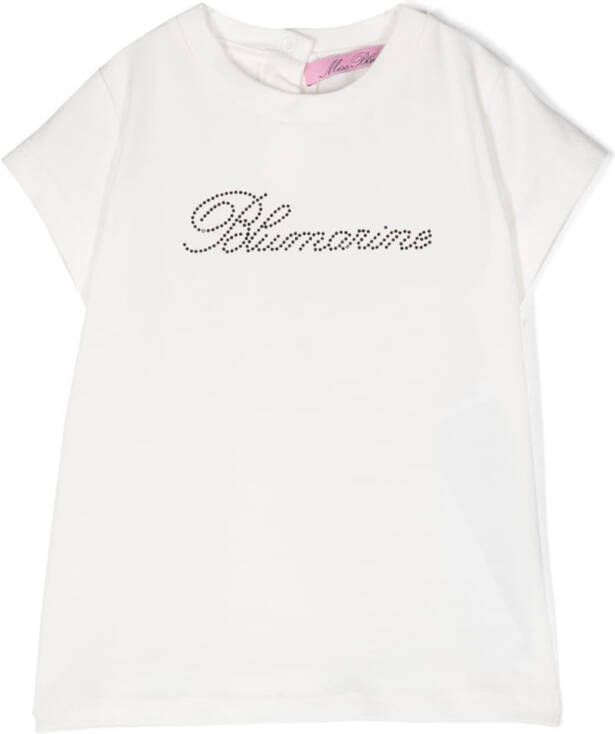 Miss Blumarine T-shirt met logo van stras Wit