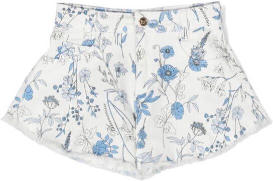 Miss Blumarine Shorts met bloe print Wit