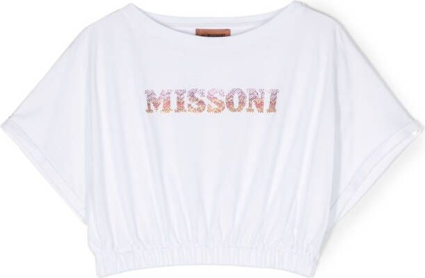 Missoni Kids T-shirt verfraaid met kristallen Wit