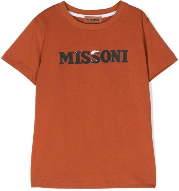 Missoni Kids T-shirt met logo-reliëf Bruin