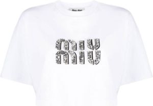 Miu T-shirt met kristallen logo Wit