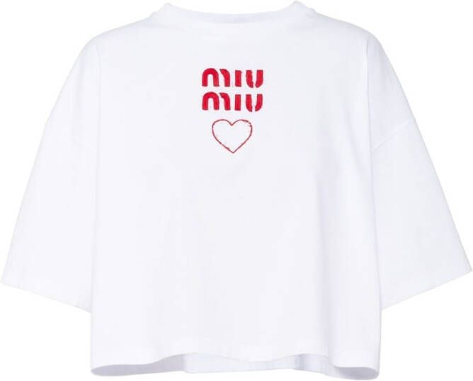 Miu T-shirt met geborduurd logo Wit