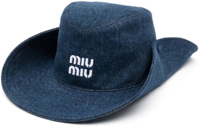 Miu logo-print denim hat Blauw