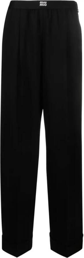 Miu logo-waistband wool-blend trousers Zwart