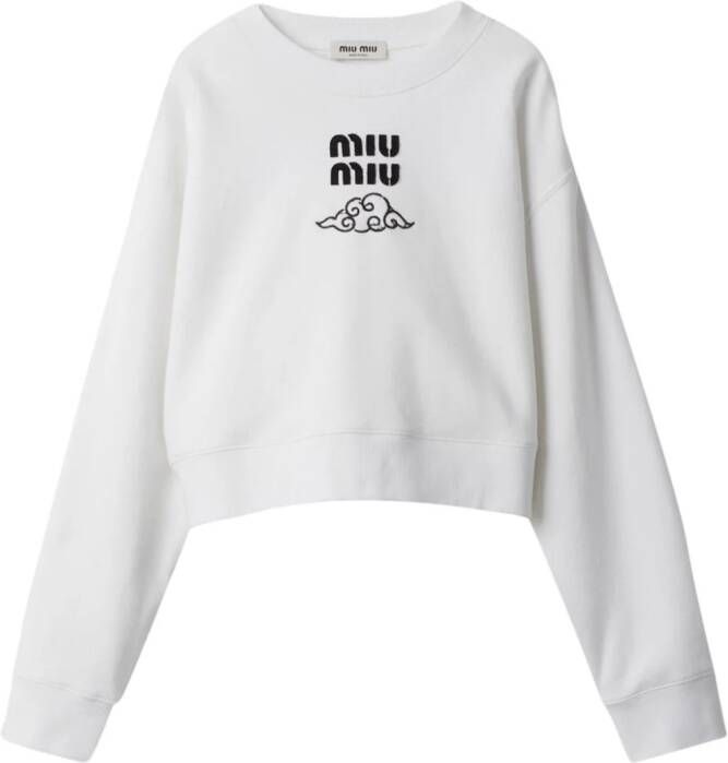 Miu Sweater met geborduurd logo Wit