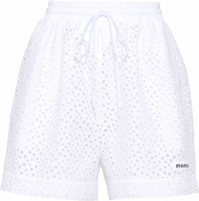 Miu Trainingsshorts met broderie anglaise Wit