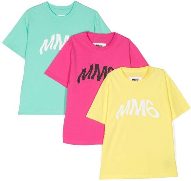 MM6 Maison Margiela Kids 3-pack T-shirts met logoprint Roze