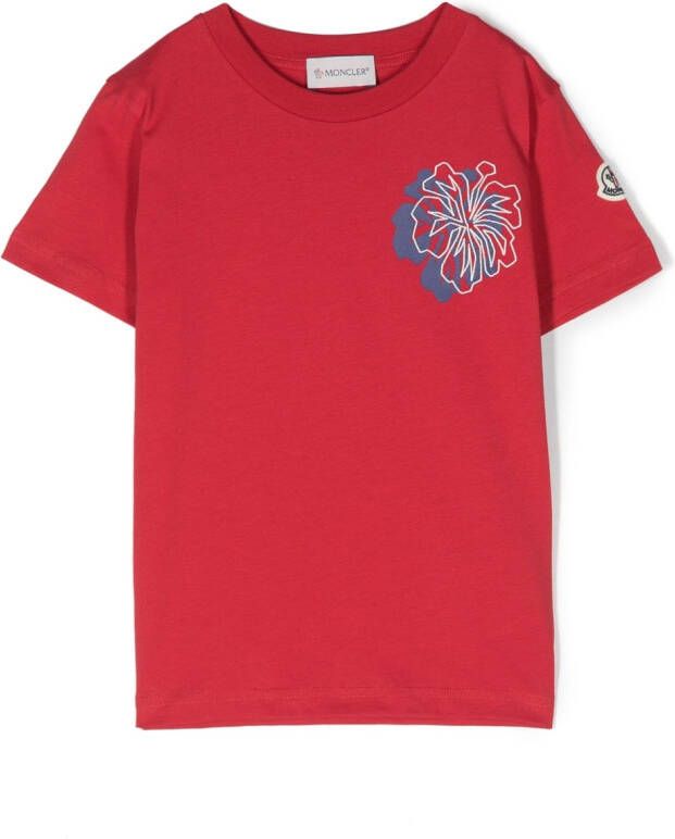 Moncler Enfant T-shirt met bloe print Rood