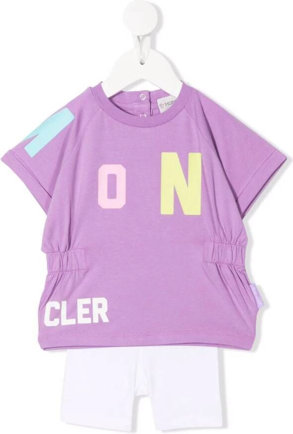 Moncler Enfant Set van shorts en shirt met logoprint Paars