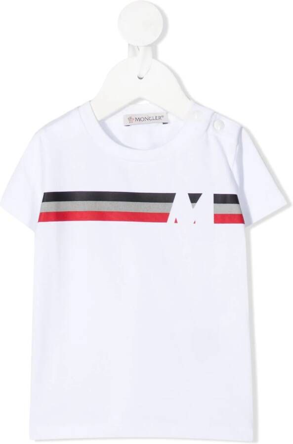 Moncler Enfant T-shirt met gestreept logo Wit