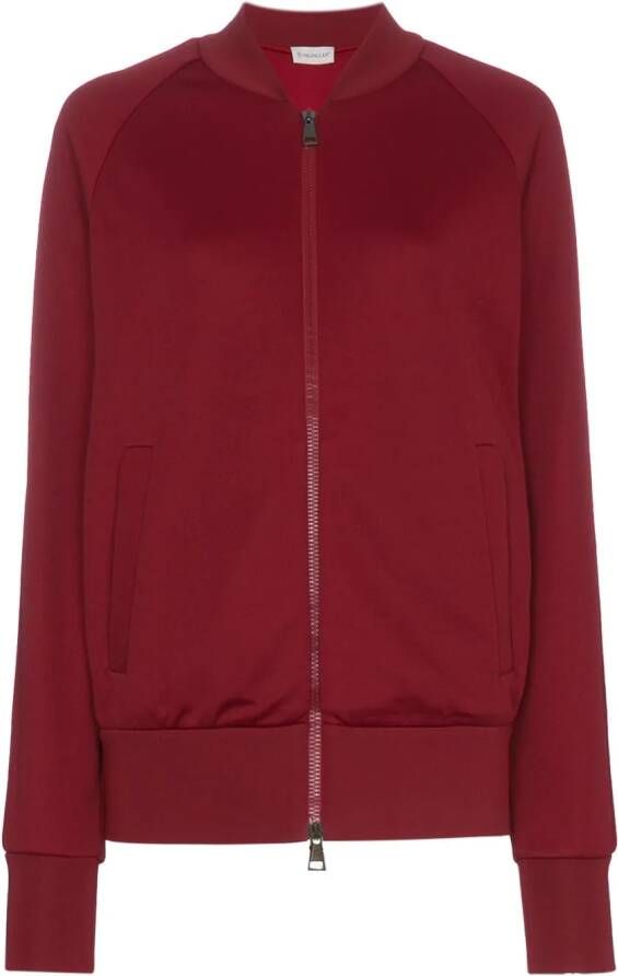 Moncler Katoenen trui met gestreepte mouw en logo Rood
