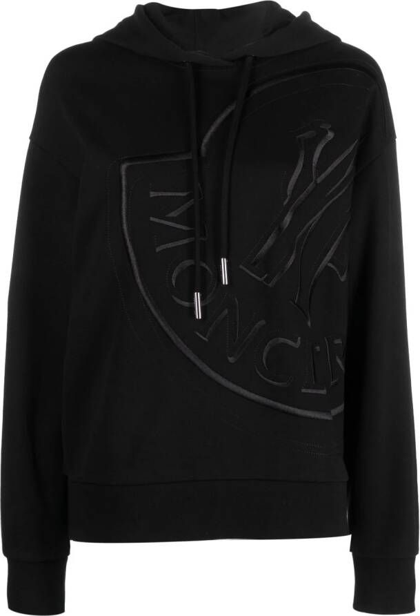 Moncler logo-embroidered cotton-blend hoodie Zwart