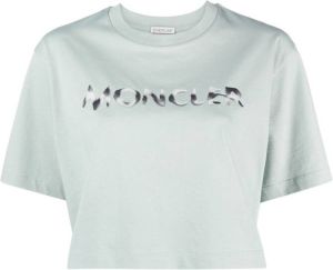 Moncler logo-print cropped T-shirt Blauw