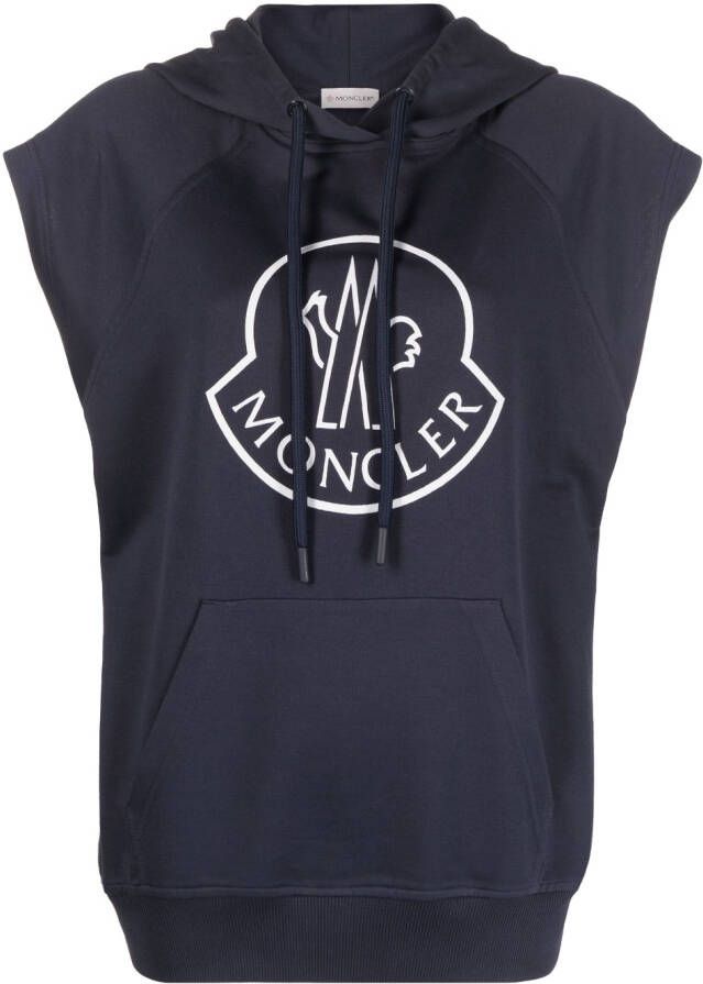 Moncler logo-print sleeveless cotton hoodie Blauw