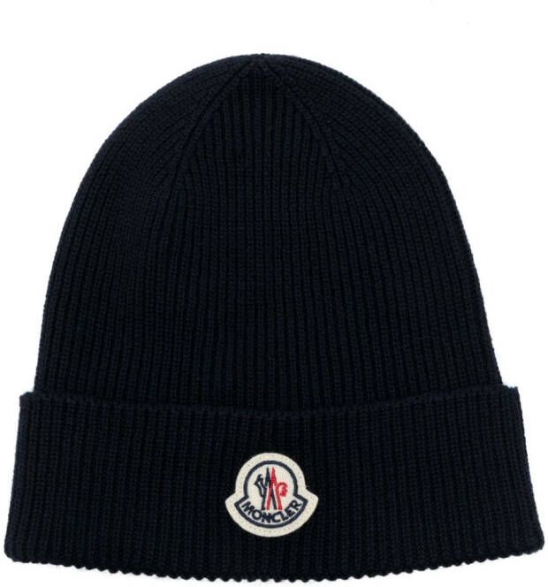 Moncler Muts met logopatch Blauw