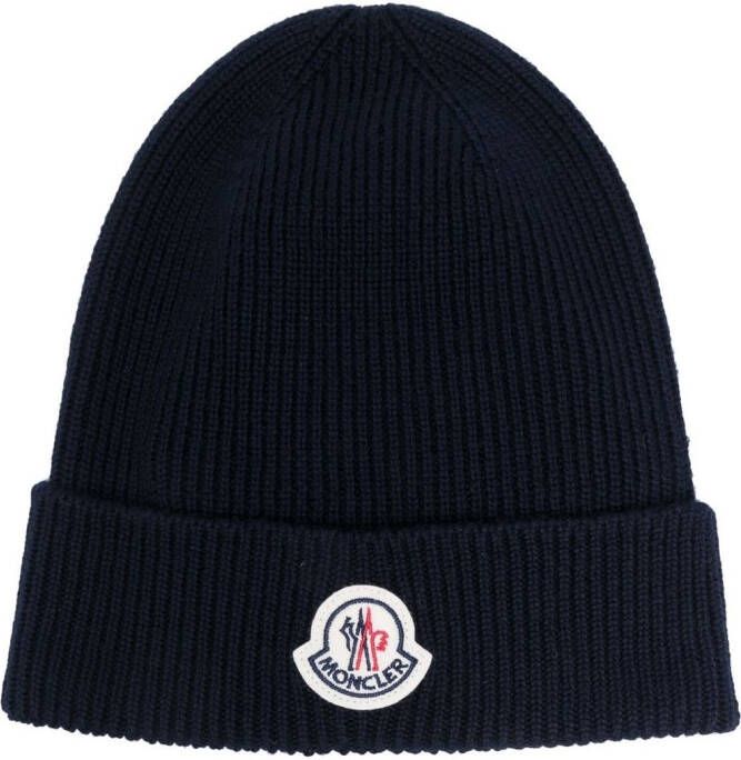 Moncler Muts met logopatch Blauw